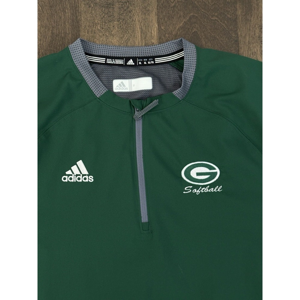 Adidas Baseball Windbreaker Jacket Mens XL Green Quarter Zip Greenbrier Softball